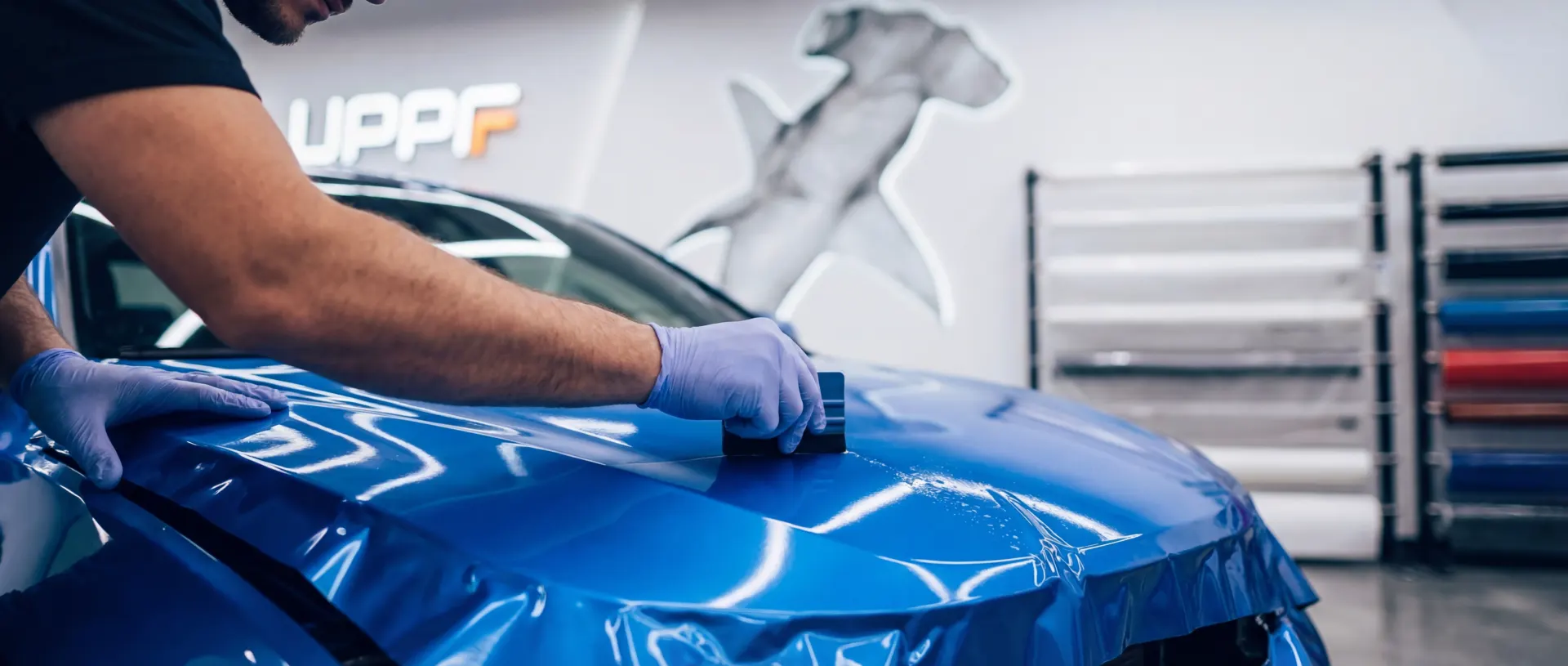 Vehicle finished in Cobia color paint protection film at UPPF Studio Houston